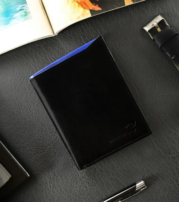 Składany, pionowy portfel męski z połyskującej skóry naturalnej, Ronaldo