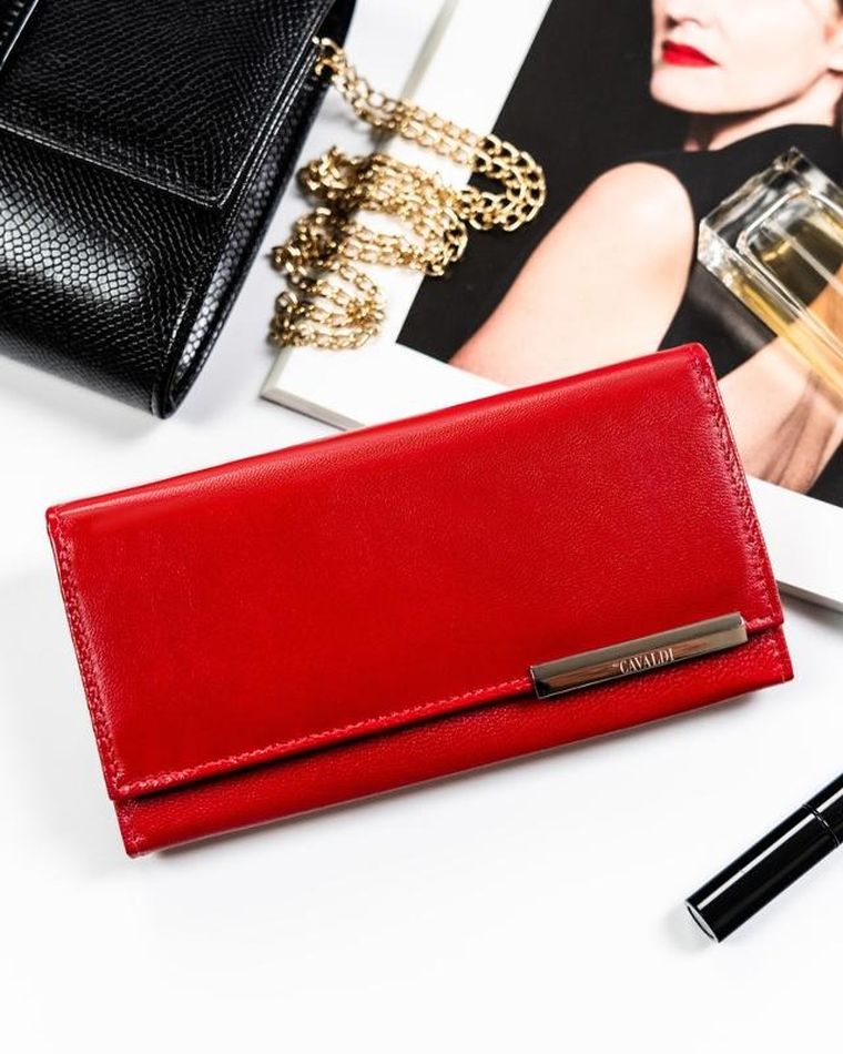 Skórzany portfel damski na zatrzask, 4U Cavaldi