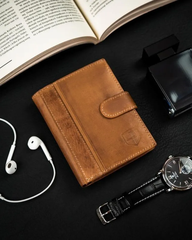 Skórzany, zapinany portfel męski na karty, Peterson