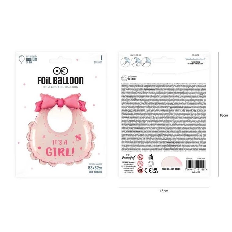 Śliniak, Its a Girl, balon foliowy, różowy