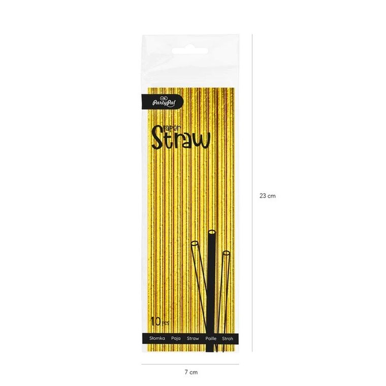 Słomki papierowe, złote, 10 szt.