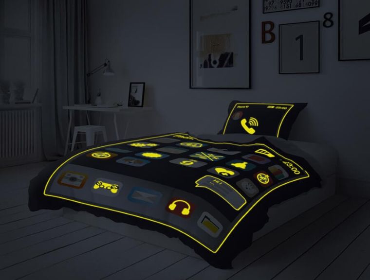 Smartfon fluo, 2-częściowy komplet pościeli świecącej w ciemności, 160-200 cm