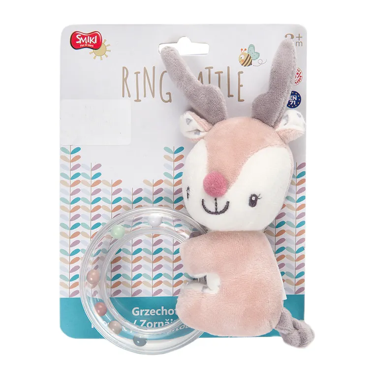 Smiki, Jeleń, grzechotka z maskotką, różowa