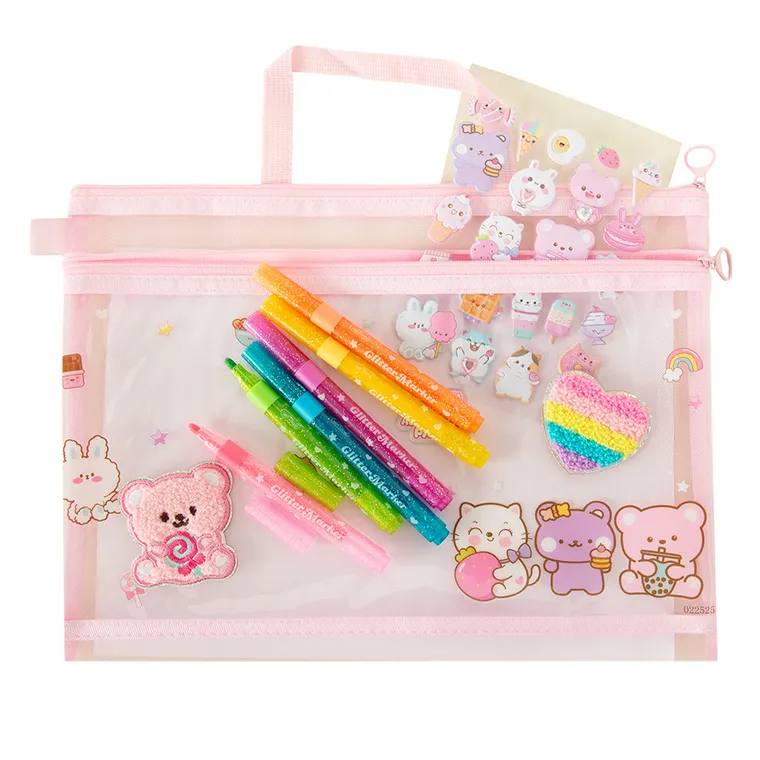 Smiki, kolorowy zestaw z naklejkami, długopisy żelowe i naszywki