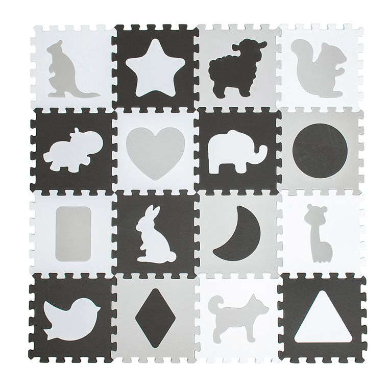 Smiki, Kształty i zwierzęta, mata piankowa, puzzle kontrastowe, 16 elementów