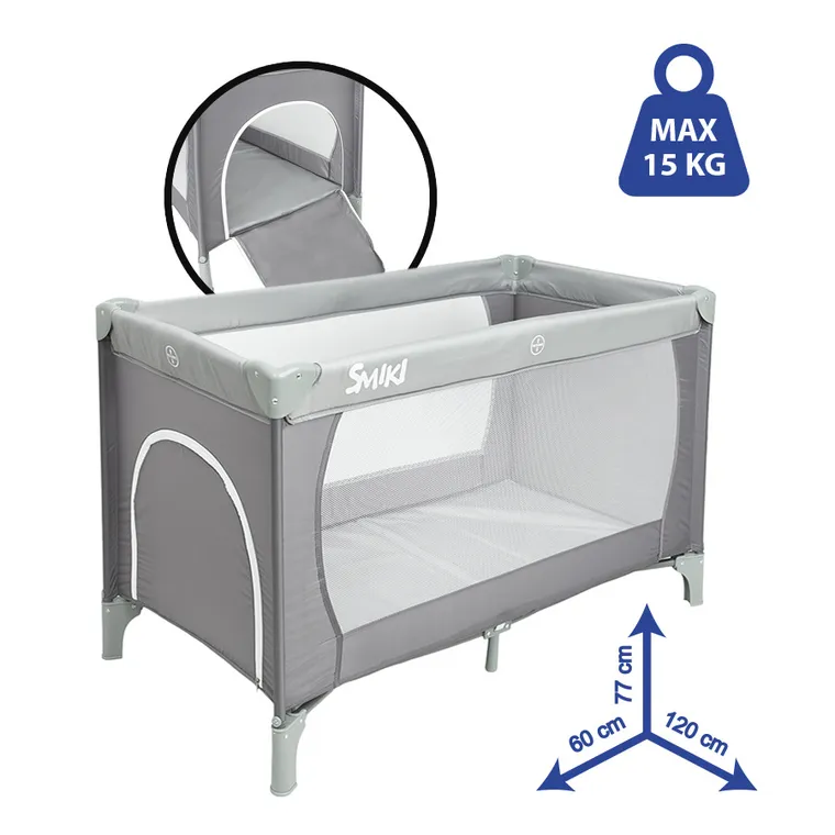 Smiki, łóżeczko turystyczne, szare