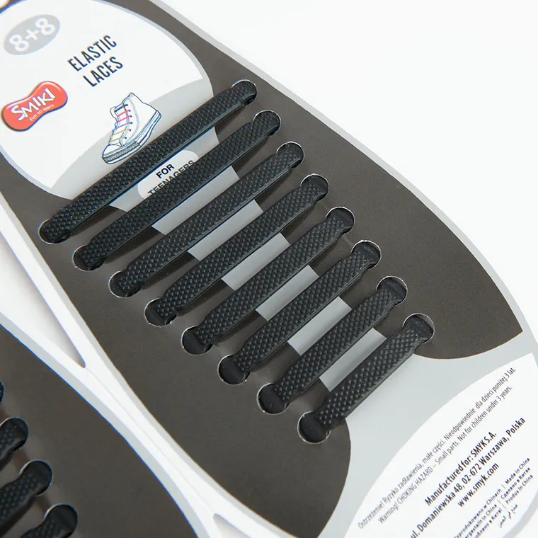 Smiki, slikonowe sznurówki bez wiązania, 8+8, czarne