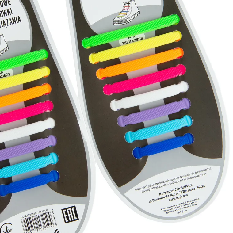 Smiki, slikonowe sznurówki bez wiązania, 8+8, kolorowe
