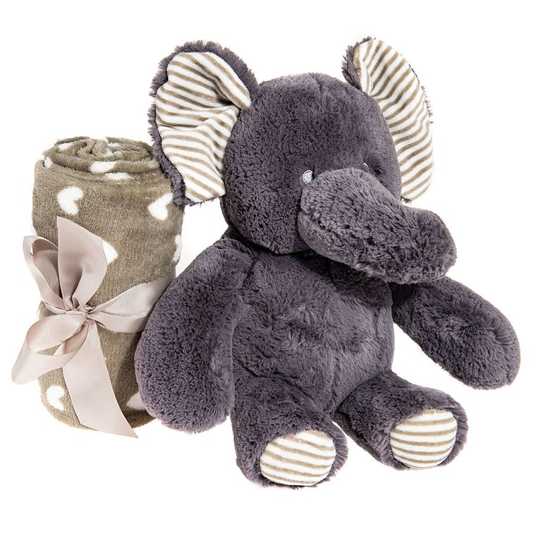 Smiki, Słoń, koc, szary, serca, 75-90 cm