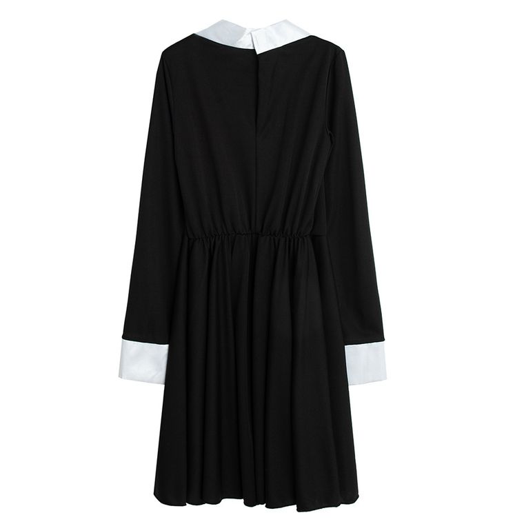 Smiki, Sukienka z kołnierzykiem i peruką, strój dla dzieci, czarny, 7-8 lat