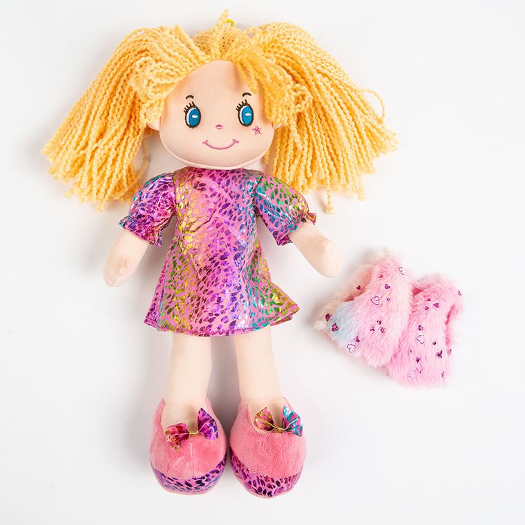 Smiki, szmaciana lalka w sukience i kamizelce, blondynka