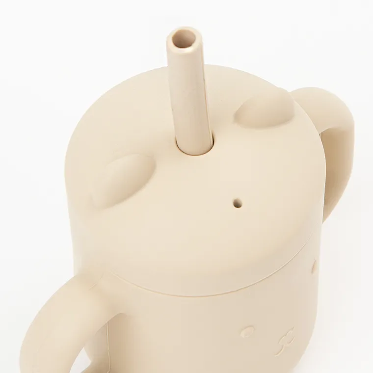 Smiki, Very Bunny, kubek silikonowy ze słomką, beżowy