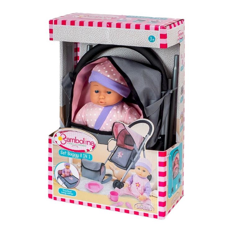 Smily Play, Bambolina, lalka bobas, zestaw z wózkiem spacerówką, torbą i akcesoriami