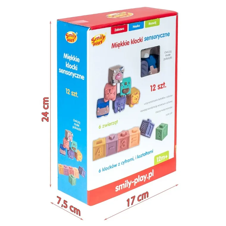 Smily Play, Miękkie klocki sensoryczne, 12 szt.