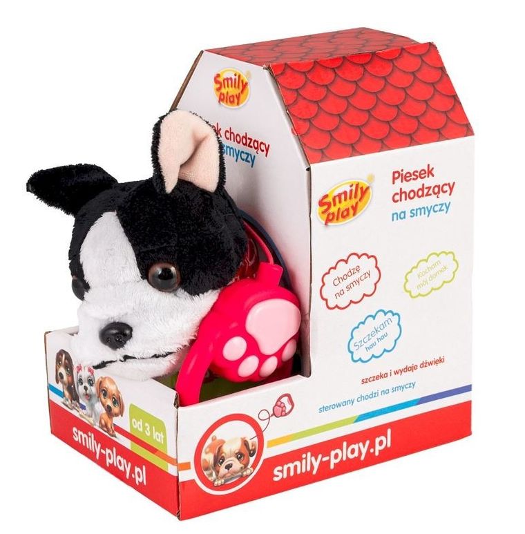 Smily Play, piesek chodzący na smyczy, czarno-biały