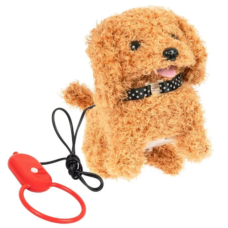 Smily Play, piesek chodzący na smyczy, maskotka interaktywna, włochaty brązowy