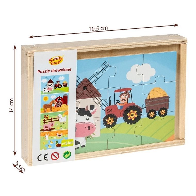 Smily Play, puzzle drewniane 4w1, 12 elementów