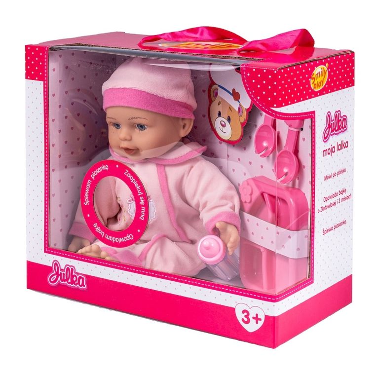 Smily Play, sensoryczna lalka z akcesoriami do karmienia, 35 cm