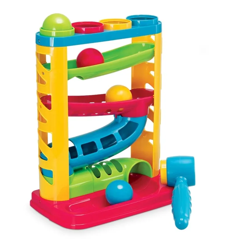 Smily Play, zjeżdżalnia z piłeczkami i młotkiem, zabawka edukacyjna