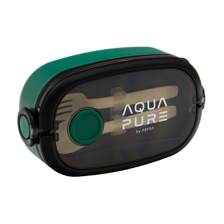 Śniadaniówka Aqua Pure ze sztućcami - green/black