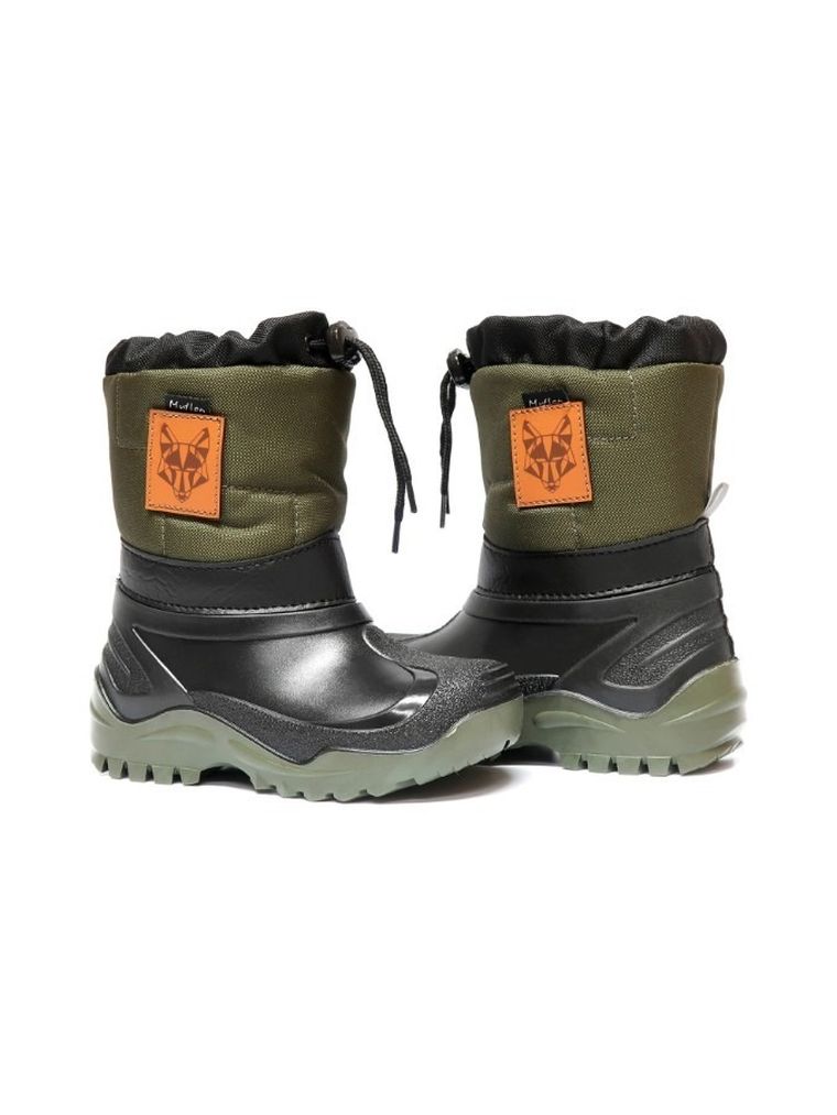 Śniegowce chłopięce z wełną, zielono-czarne, Muflon