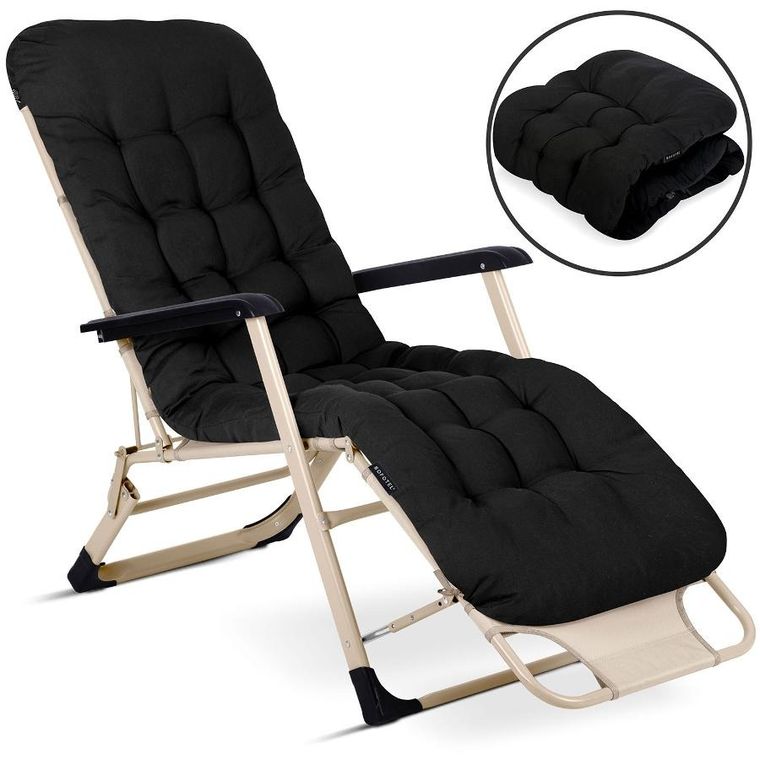 Sofotel, ChillWell, leżak ogrodowy składany z poduszką, czarny