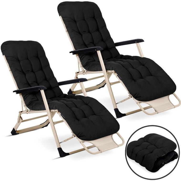 Sofotel, ChillWell, leżak ogrodowy składany z poduszką, czarny, zestaw, 2 szt.
