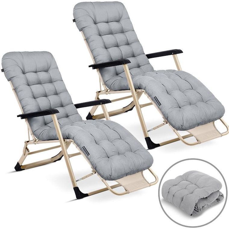 Sofotel, ChillWell, leżak ogrodowy składany z poduszką, jasno szary, zestaw, 2 szt.