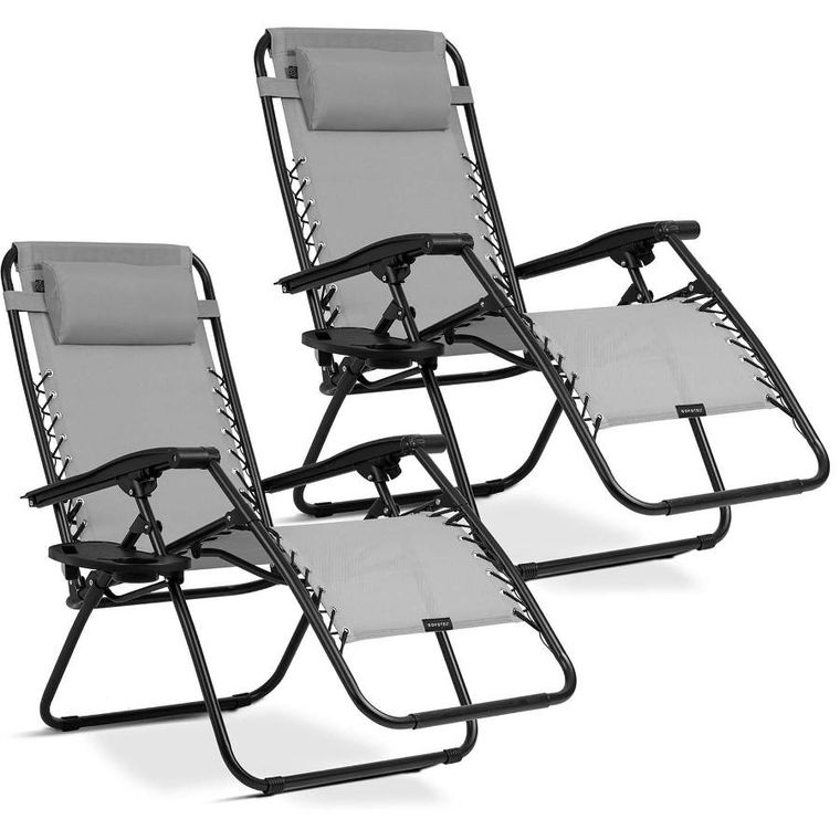 Sofotel, ChillWell, leżak ogrodowy składany z poduszką, szary, zestaw, 2 szt.
