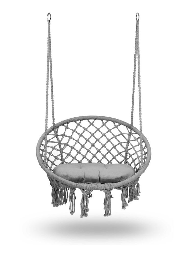 Sofotel, fotel wiszący z poduszką, boho, szary