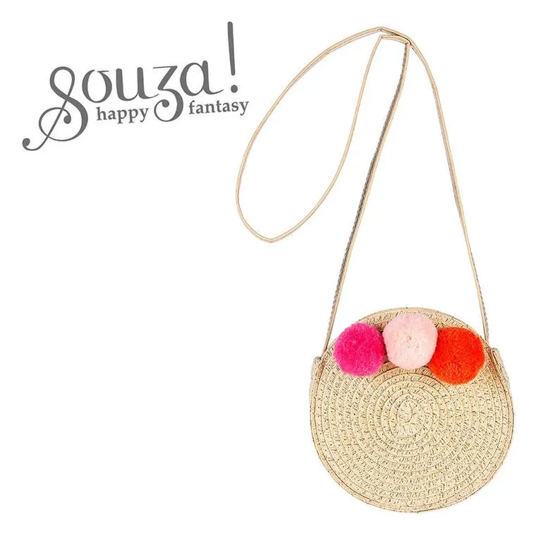 Souza! Alba, torebka na ramię dla dzieci, okrągła słomkowa, pompony