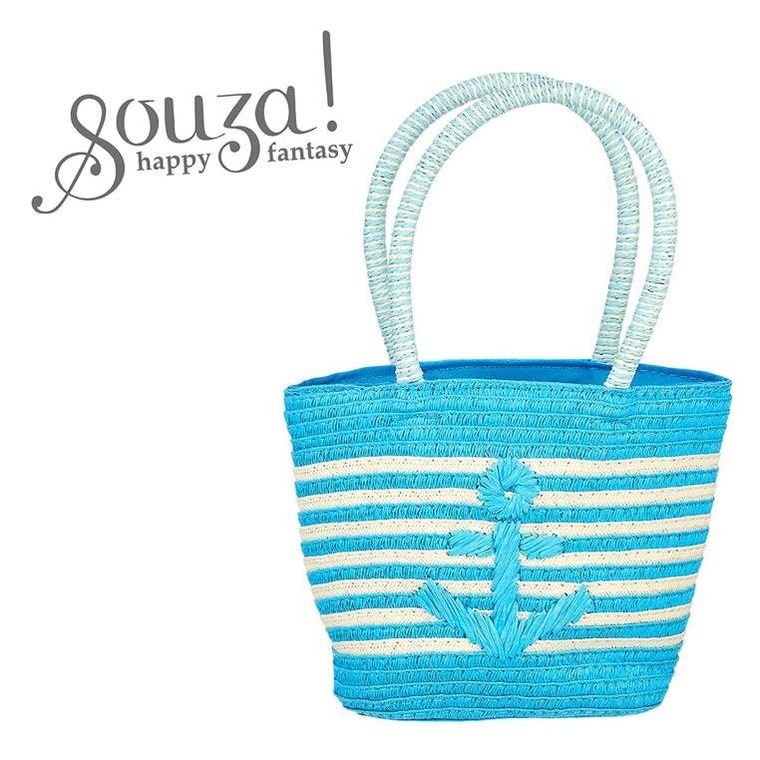 Souza! Alieke, torebka dla dzieci, słomkowa, paski z kotwicą, niebieska
