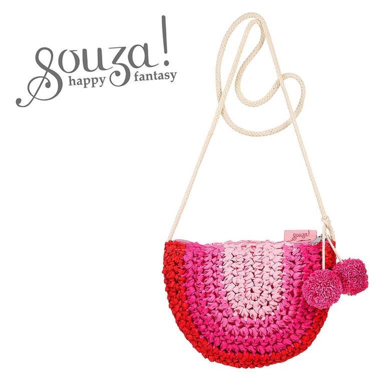 Souza! Alies, torebka na ramię dla dzieci, słomkowa z wiszącymi pomponami, różowa