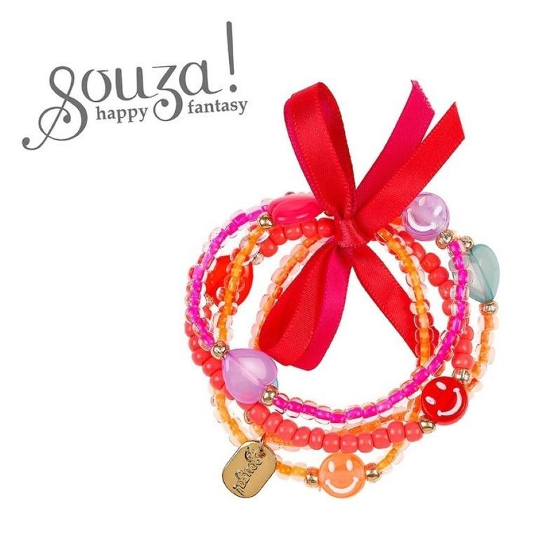 Souza! Ana, bransoletki z koralików, z uśmiechniętymi minkami, pomarańczowo-różowe, 4 szt.