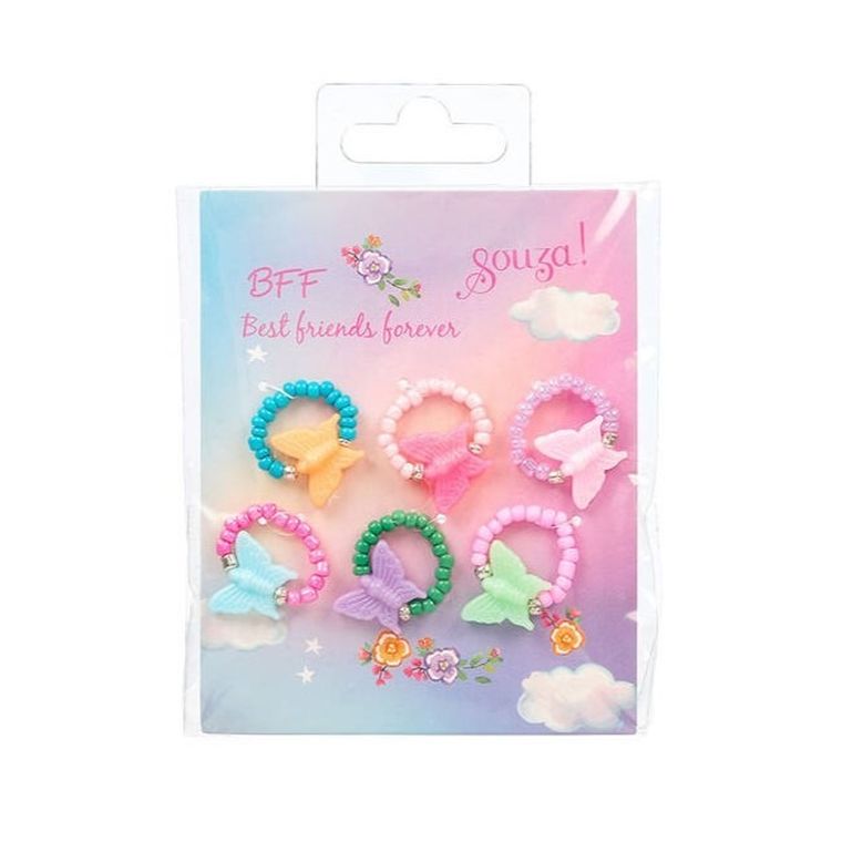 Souza! Dana, pierścionki z koralików z motylkiem dla przyjaciółek BFF, 6 szt.