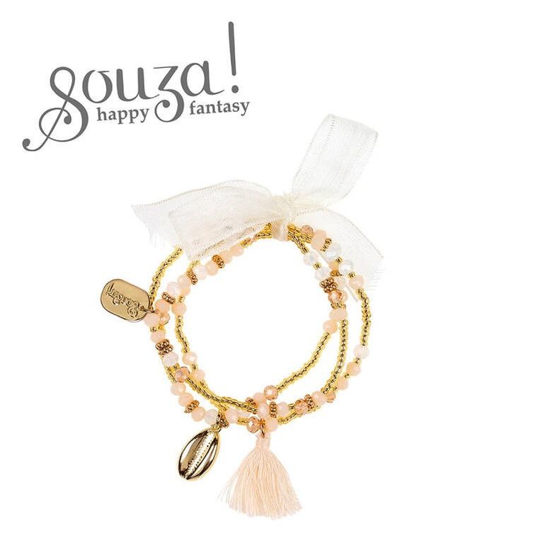 Souza! Evette, potrójna bransoletka z chwostem, biało-złoto-jasnoróżowa