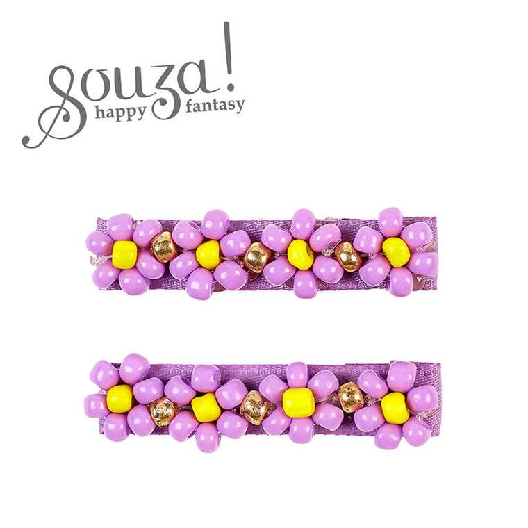 Souza! Evlyn, spinki do włosów z kwiatuszkami z koralików, fioletowe, 2 szt.