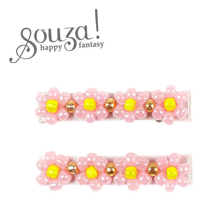 Souza! Evlyn, spinki do włosów z kwiatuszkami z koralików jasnoróżowe, 2 szt.