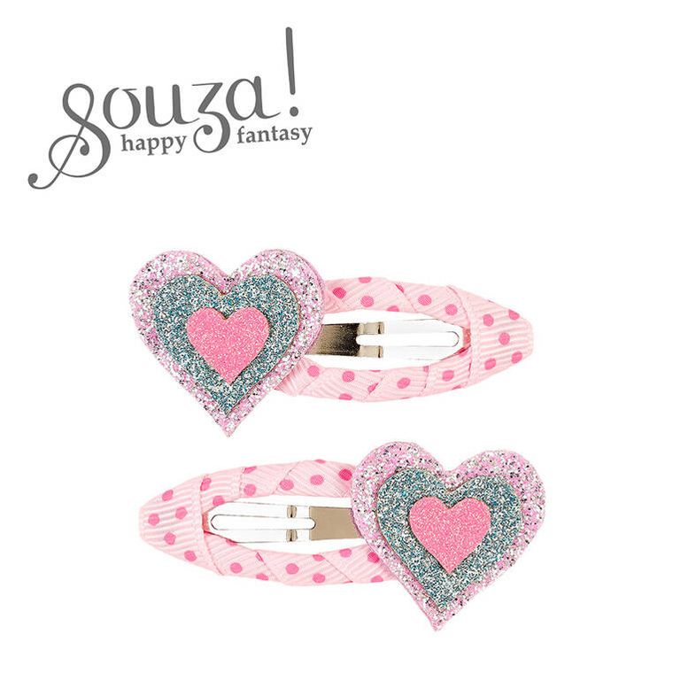Souza! Fiebe, spinki do włosów owinięte wstążką z brokatowym sercem, różowe, 2 szt.
