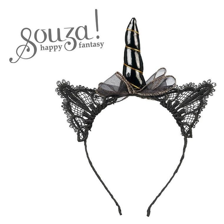 Souza! Glynda, opaska z koronkowymi uszami i rogiem jednorożca, czarna