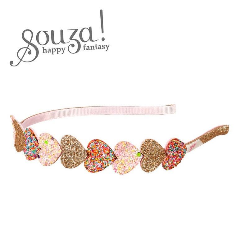 Souza! Hetty, opaska z brokatowymi serduszkami, różowo-złota