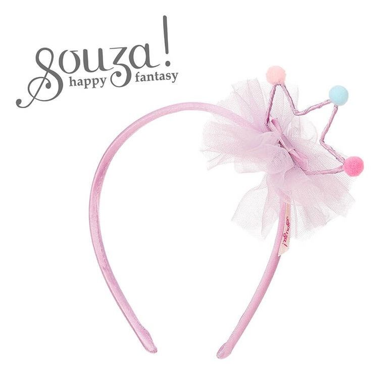 Souza! Jazzlyn, opaska z tiulowym kwiatem i koroną z pomponami, różowa