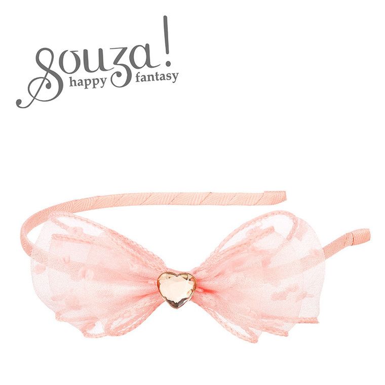 Souza! Leah, opaska z kokardą i serduszkiem, różowa