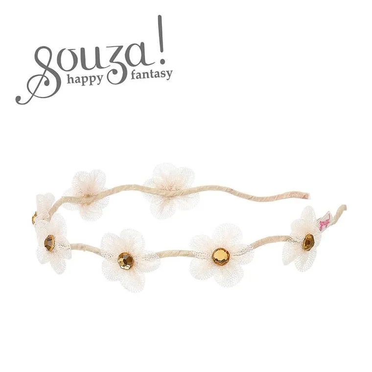Souza! Liyana, opaska z białymi tiulowymi kwiatkami i złotymi cyrkoniami