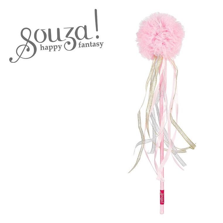 Souza! Marjorie, różdżka z tiulowym pomponem i wstążkami, różowa