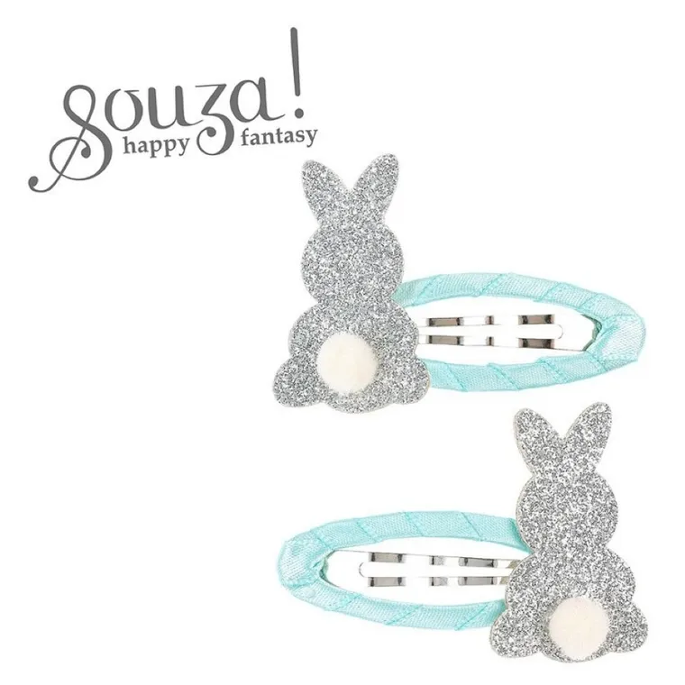 Souza! Matisa, spinki do włosów owinięte wstążką, z brokatowym króliczkiem, 2szt.