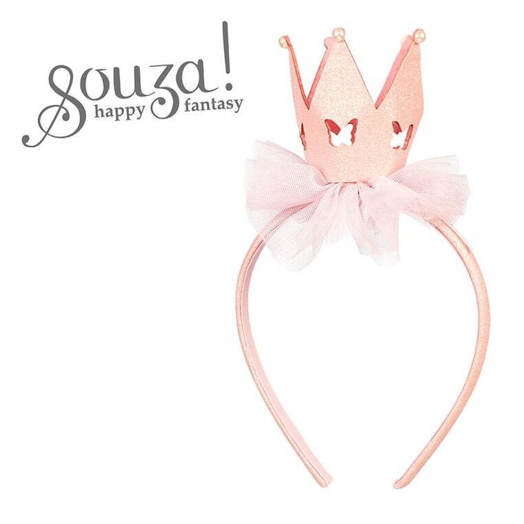 Souza! Motyle, opaska z tiulem i koroną, różowa