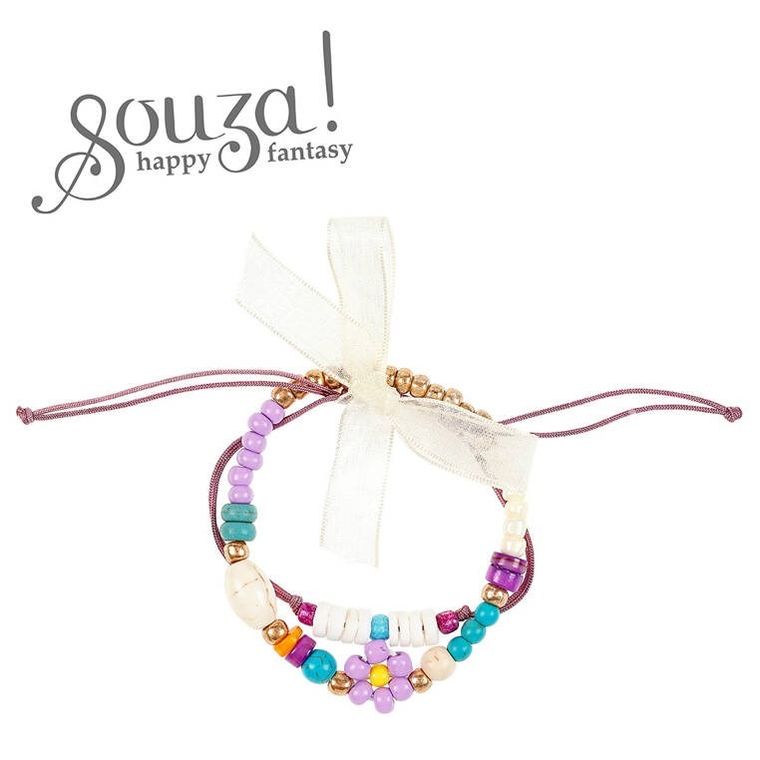 Souza! Phileine, podwójna bransoletka z koralików i sznurka, fioletowa