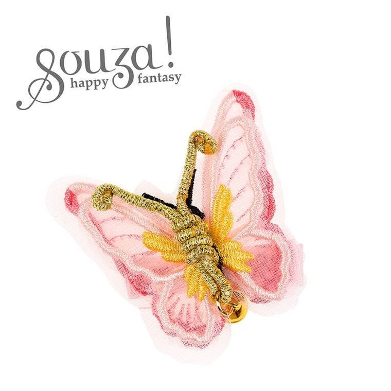Souza! Semmy, spinka do włosów, haftowany motyl, różowo-złoty
