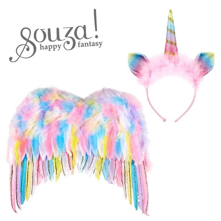 Souza! skrzydła z tęczowych piór i opaska jednorożca
